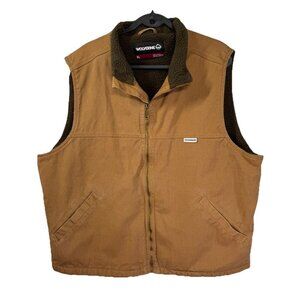Wolverine Vest Mens XL Brown Canvas Sherpa Lined Full Zip Work Chore Heavy